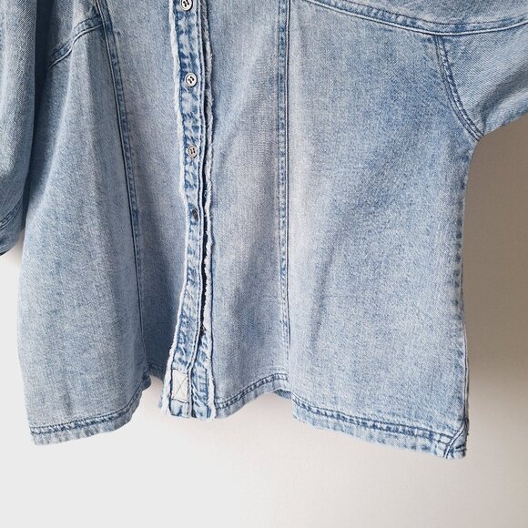 Free People Puffed-Sleeve Denim Shirt - Light Indigo - Picture 11 of 12
